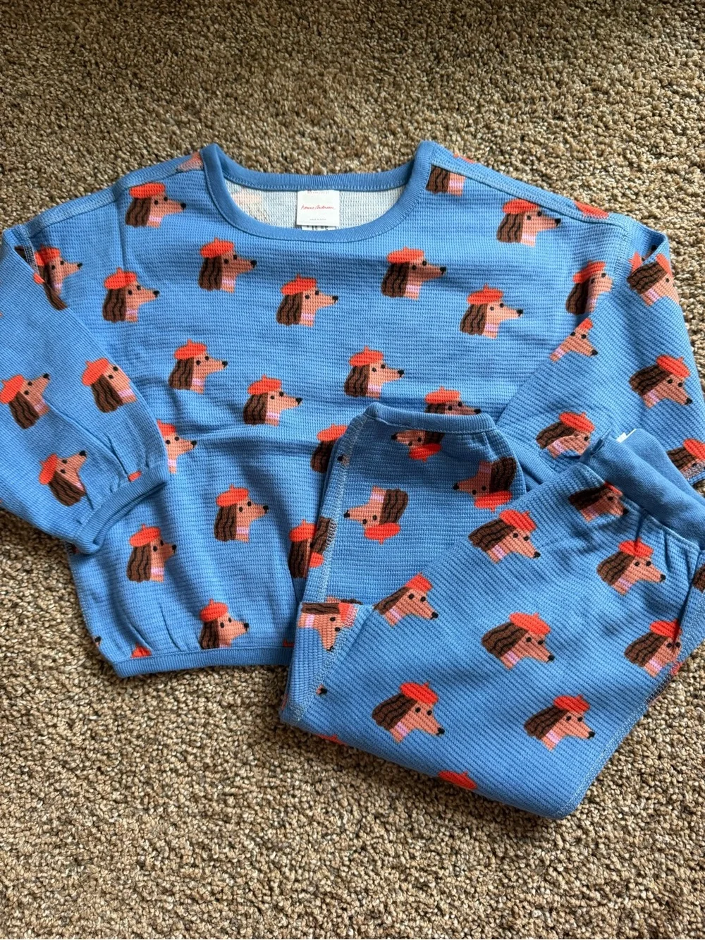 HANNA ANDERSSON Long Sleeve Waffle Top & Pants Set in Bruno on Horizon Blue